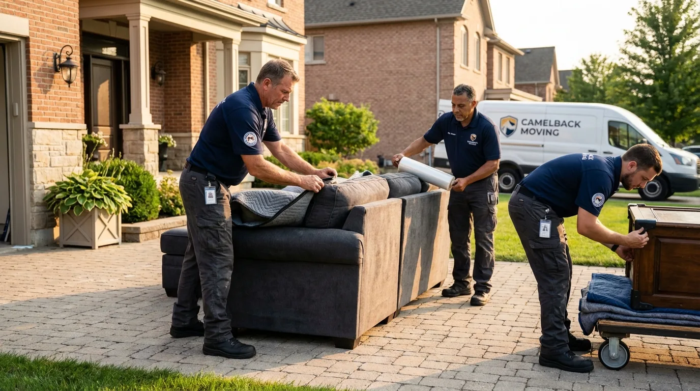 Large estate moving crew wrapping furniture in Crane, MO